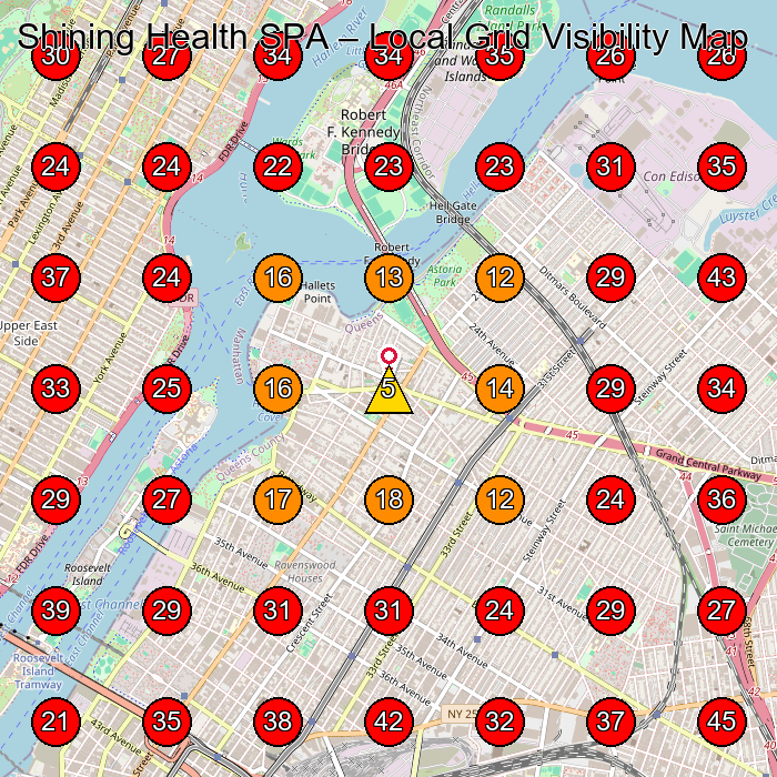 Shining Health SPA GeoGrid visibility map for Facial Spa in Long Island City